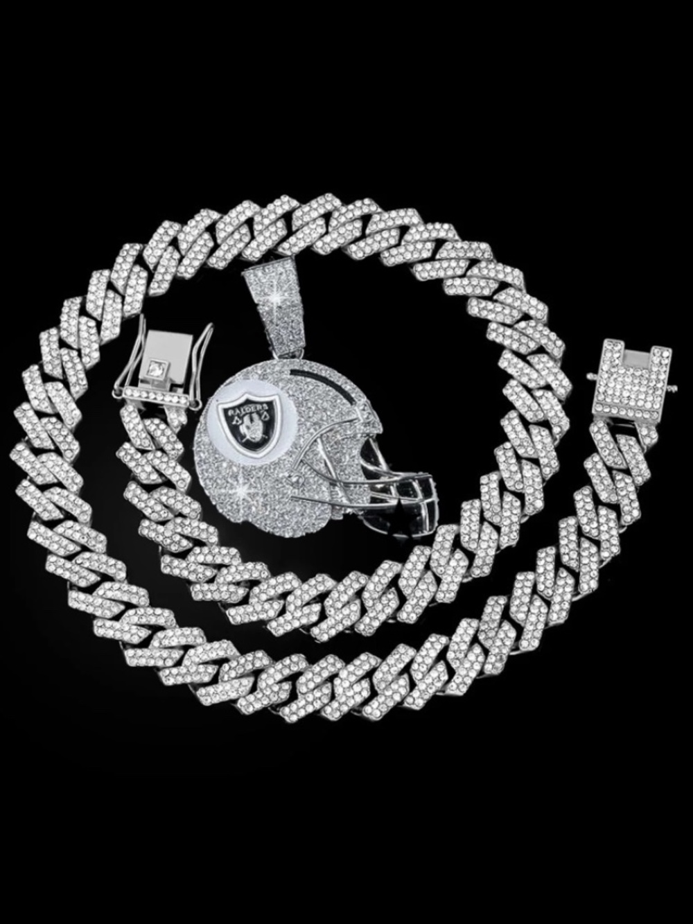 Las Vegas Raiders Helmet NFL Necklace Pendant Miami Cuban Chain Link Football
